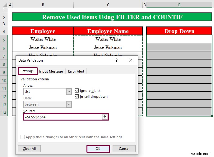 วิธีลบรายการที่ใช้แล้วออกจากรายการแบบเลื่อนลงใน Excel (2 วิธี)