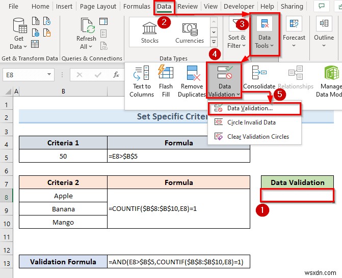 วิธีการใช้การตรวจสอบข้อมูลหลายรายการในเซลล์เดียวใน Excel (ตัวอย่าง 3 รายการ)