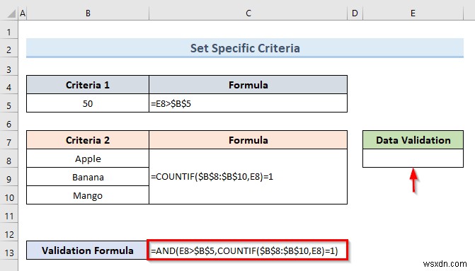 วิธีการใช้การตรวจสอบข้อมูลหลายรายการในเซลล์เดียวใน Excel (ตัวอย่าง 3 รายการ)