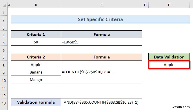 วิธีการใช้การตรวจสอบข้อมูลหลายรายการในเซลล์เดียวใน Excel (ตัวอย่าง 3 รายการ)