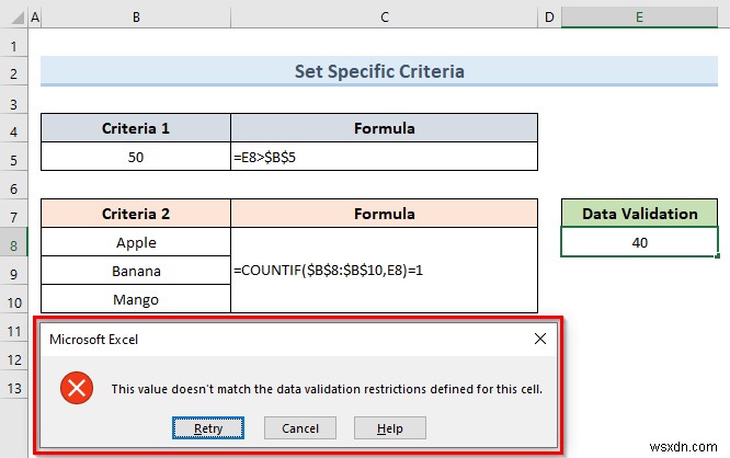 วิธีการใช้การตรวจสอบข้อมูลหลายรายการในเซลล์เดียวใน Excel (ตัวอย่าง 3 รายการ)