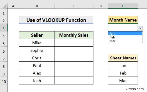 วิธีการเลือกจากเมนูดร็อปดาวน์และดึงข้อมูลจากชีตต่างๆ ใน ​​Excel