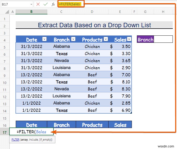 วิธีการดึงข้อมูลตามการเลือกรายการแบบหล่นลงใน Excel