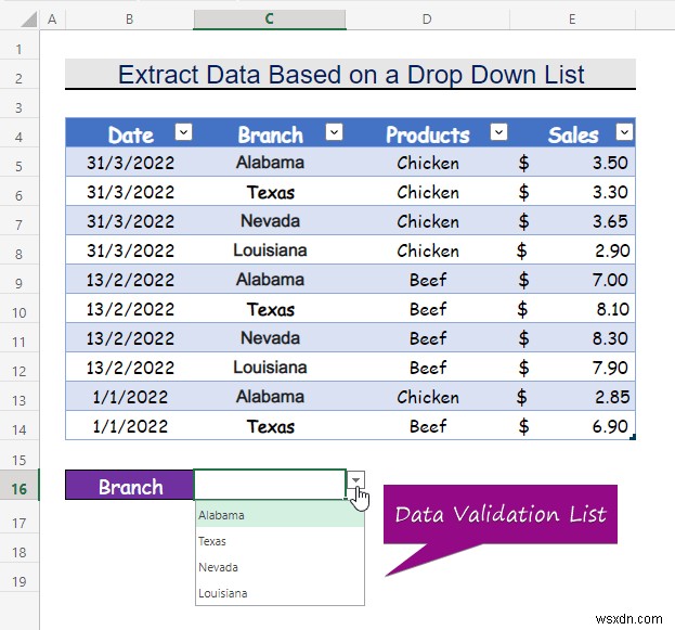 วิธีการดึงข้อมูลตามการเลือกรายการแบบหล่นลงใน Excel