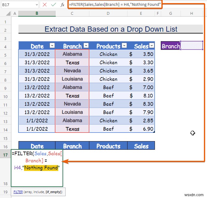 วิธีการดึงข้อมูลตามการเลือกรายการแบบหล่นลงใน Excel