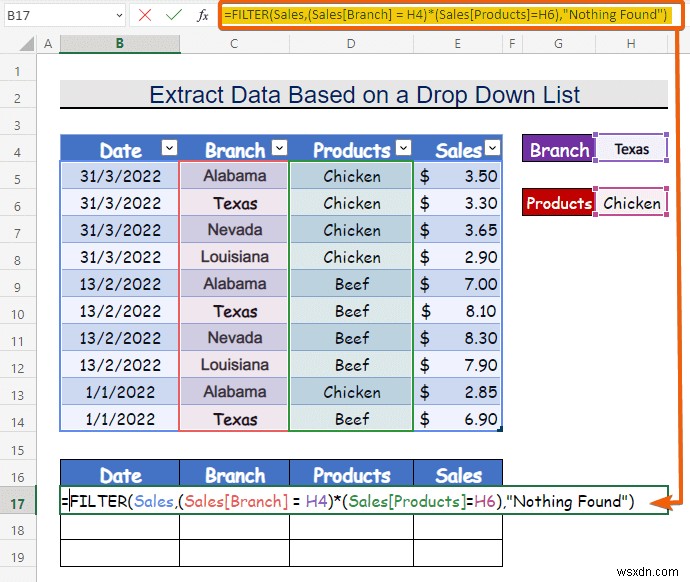 วิธีการดึงข้อมูลตามการเลือกรายการแบบหล่นลงใน Excel