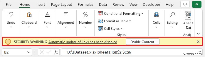 [แก้ไข]:การอัปเดตลิงก์อัตโนมัติของ Excel ถูกปิดใช้งาน