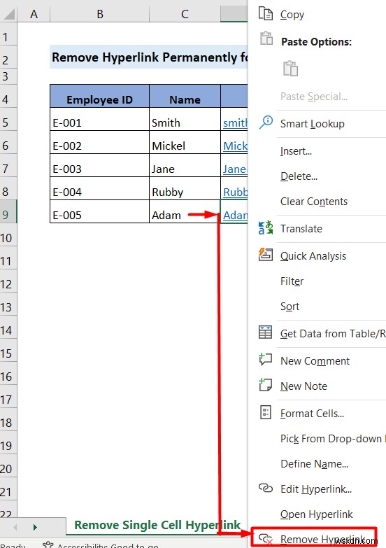 วิธีการลบไฮเปอร์ลิงก์อย่างถาวรใน Excel (4 วิธี)