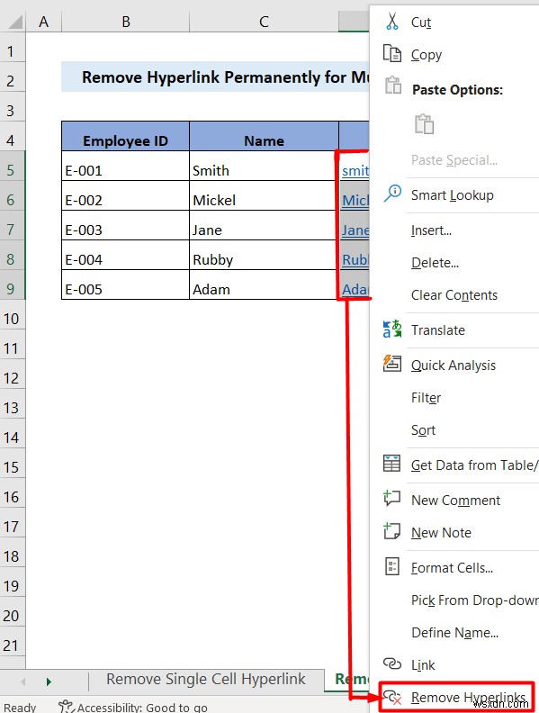 วิธีการลบไฮเปอร์ลิงก์อย่างถาวรใน Excel (4 วิธี)