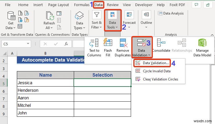 รายการตรวจสอบความถูกต้องของข้อมูลเติมอัตโนมัติใน Excel (2 วิธี)