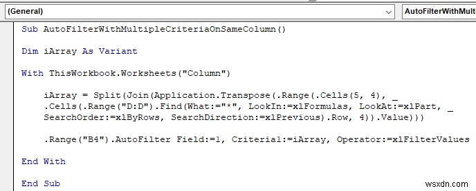 VBA เพื่อกรองอัตโนมัติพร้อมหลายเกณฑ์ในฟิลด์เดียวกันใน Excel (4 วิธี)