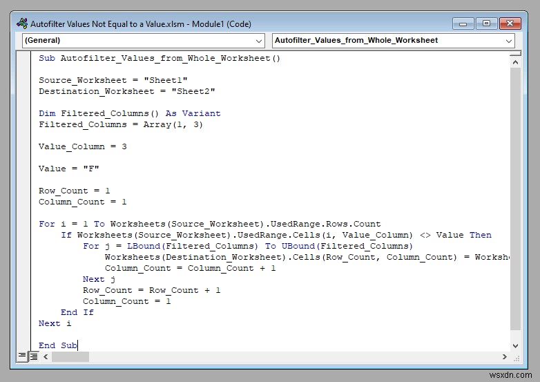 วิธีการกรองค่าอัตโนมัติไม่เท่ากับค่าที่แน่นอนด้วย VBA ใน Excel