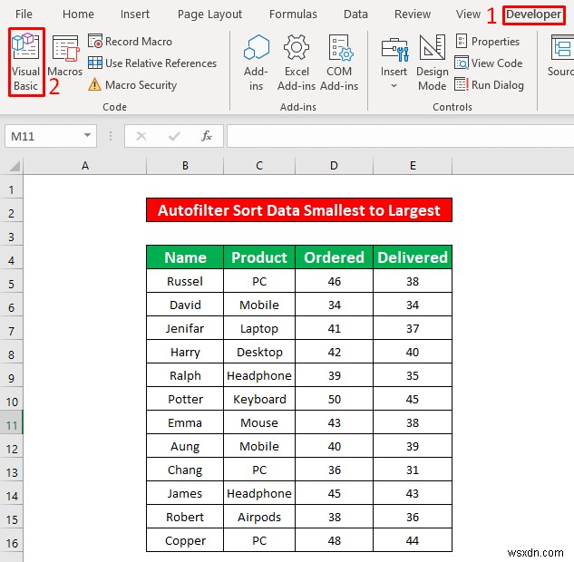 ตัวกรองอัตโนมัติ VBA:เรียงลำดับจากน้อยไปมาก (3 วิธี)