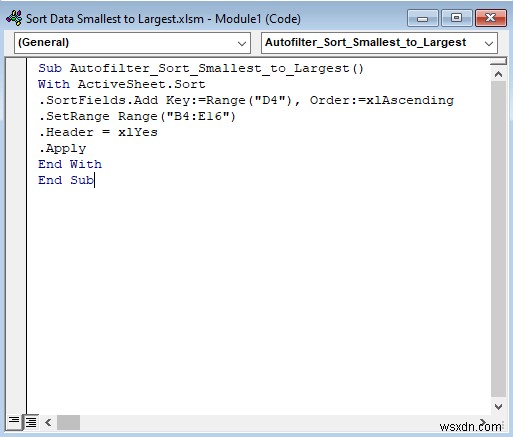 ตัวกรองอัตโนมัติ VBA:เรียงลำดับจากน้อยไปมาก (3 วิธี)