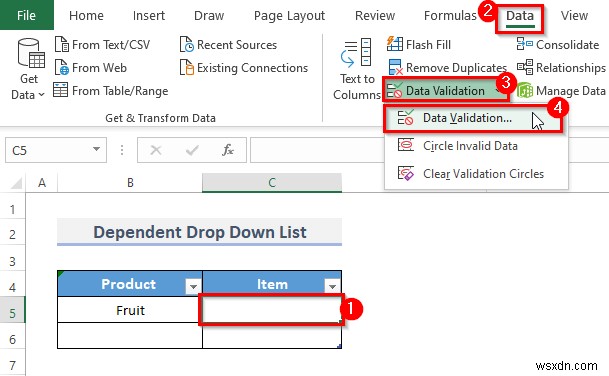 วิธีสร้างรายการแบบหล่นลงขึ้นอยู่กับคำหลายคำใน Excel 