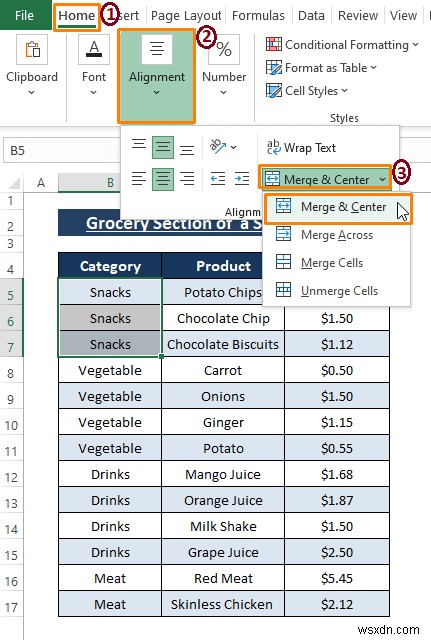 [แก้ไข:] Excel ไม่สามารถผสานเซลล์ในตาราง