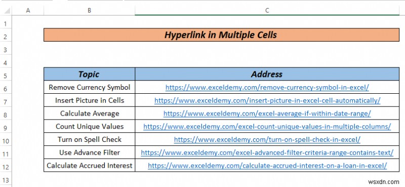 วิธีการไฮเปอร์ลิงก์หลายเซลล์ใน Excel (3 วิธี)