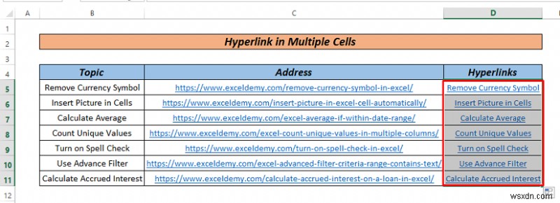 วิธีการไฮเปอร์ลิงก์หลายเซลล์ใน Excel (3 วิธี)