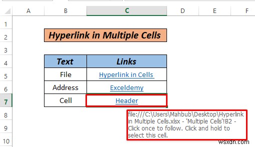 วิธีการไฮเปอร์ลิงก์หลายเซลล์ใน Excel (3 วิธี)