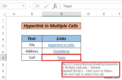 วิธีการไฮเปอร์ลิงก์หลายเซลล์ใน Excel (3 วิธี)