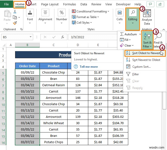 วิธีจัดเรียงแถวตามวันที่ใน Excel (8 วิธี)