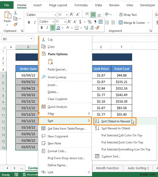 วิธีจัดเรียงแถวตามวันที่ใน Excel (8 วิธี)