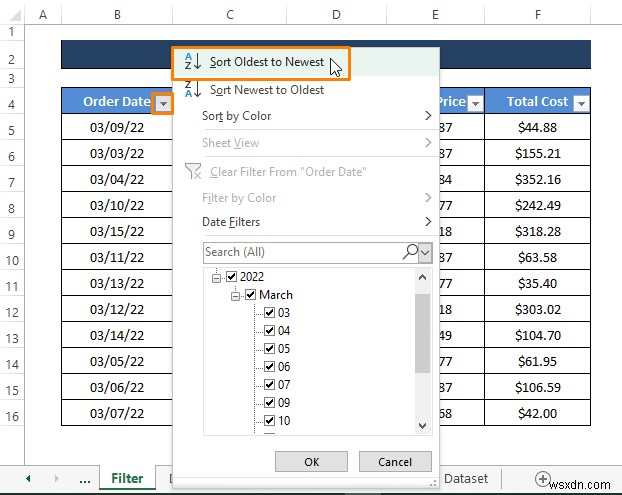 วิธีจัดเรียงแถวตามวันที่ใน Excel (8 วิธี)