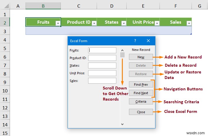 วิธีสร้างฐานข้อมูลด้วยฟอร์มใน Excel