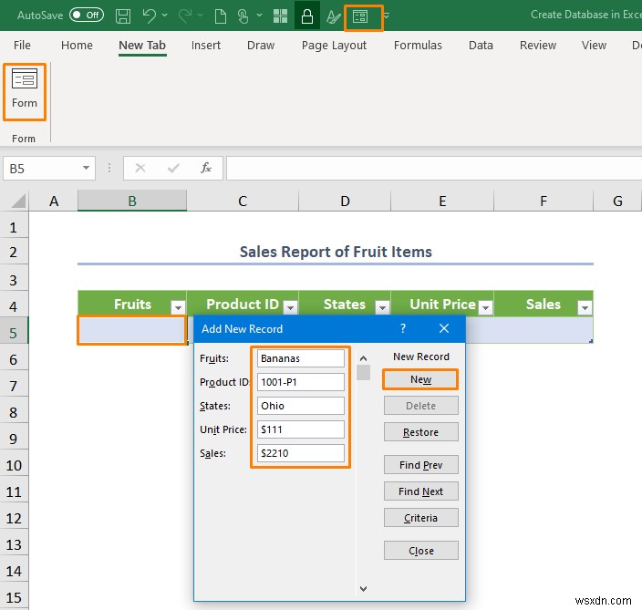 วิธีสร้างฐานข้อมูลด้วยฟอร์มใน Excel