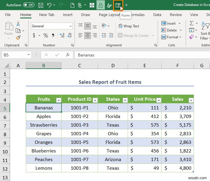 วิธีสร้างฐานข้อมูลด้วยฟอร์มใน Excel