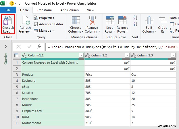 วิธีการเปิด Notepad หรือไฟล์ข้อความใน Excel ด้วยคอลัมน์ (วิธีง่ายๆ 3 วิธี)