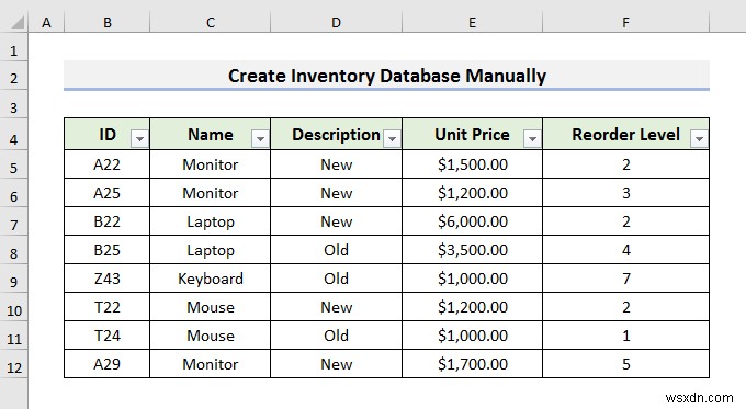 วิธีสร้างฐานข้อมูลสินค้าคงคลังใน Excel (วิธีง่ายๆ 3 วิธี)