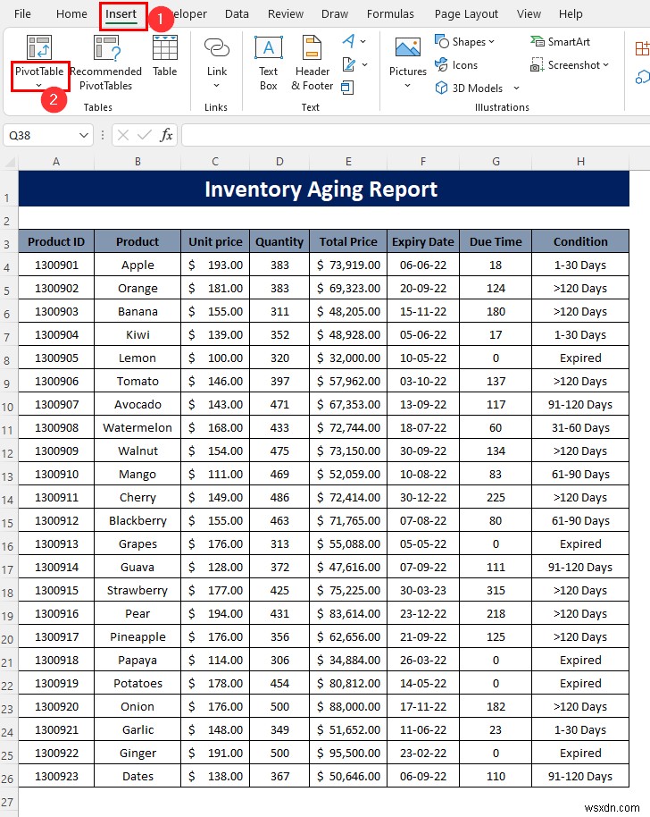 วิธีการสร้างรายงานอายุสินค้าคงคลังใน Excel (คำแนะนำทีละขั้นตอน)