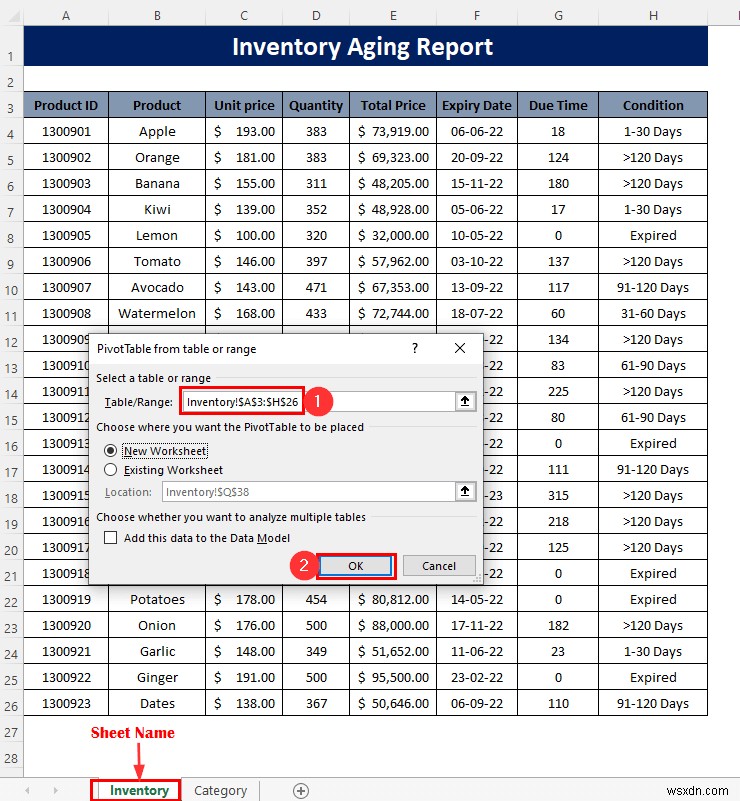 วิธีการสร้างรายงานอายุสินค้าคงคลังใน Excel (คำแนะนำทีละขั้นตอน)