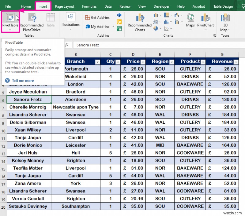 เชื่อมต่อตัวแบ่งส่วนข้อมูลกับตาราง Pivot หลายรายการจากแหล่งข้อมูลที่แตกต่างกัน