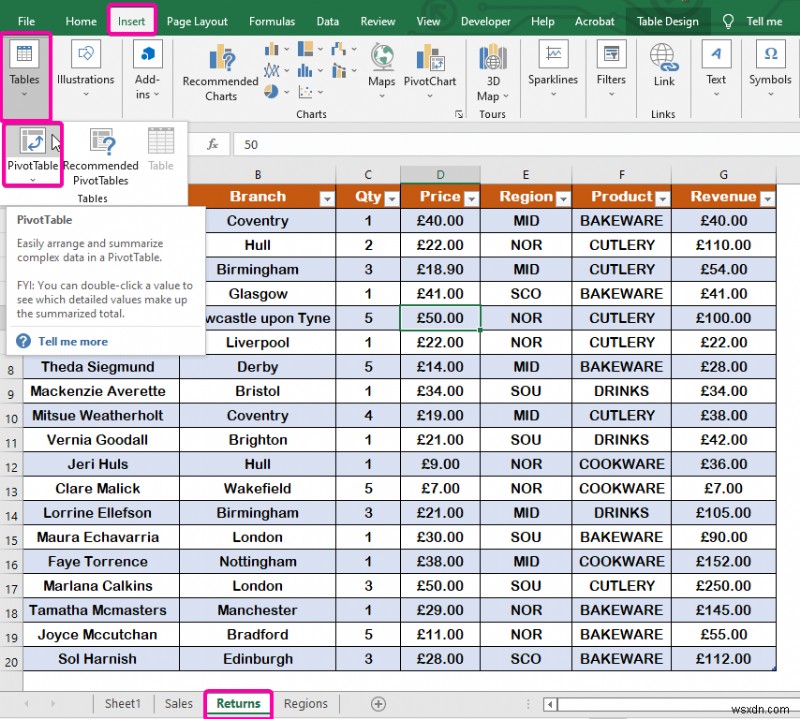 เชื่อมต่อตัวแบ่งส่วนข้อมูลกับตาราง Pivot หลายรายการจากแหล่งข้อมูลที่แตกต่างกัน