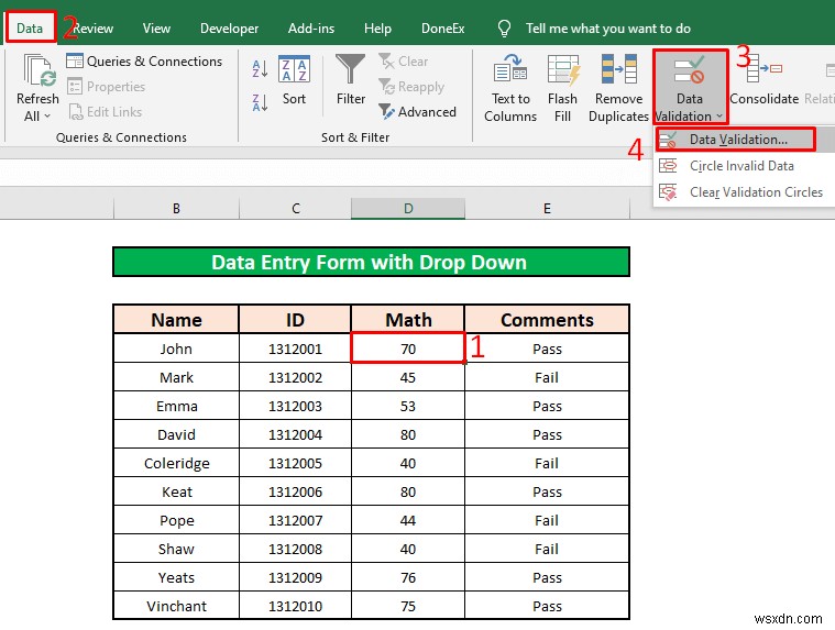 วิธีสร้างแบบฟอร์มการป้อนข้อมูลด้วยรายการแบบเลื่อนลงใน Excel (2 วิธี)