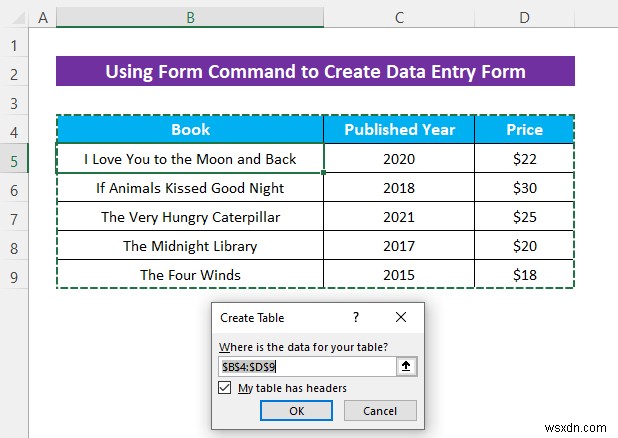 วิธีการสร้างแบบฟอร์มการป้อนข้อมูล Excel โดยไม่ต้องใช้ UserForm