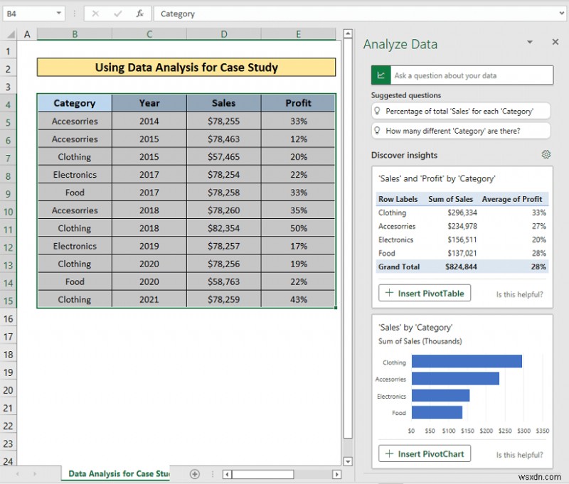 วิธีดำเนินการกรณีศึกษาโดยใช้การวิเคราะห์ข้อมูล Excel