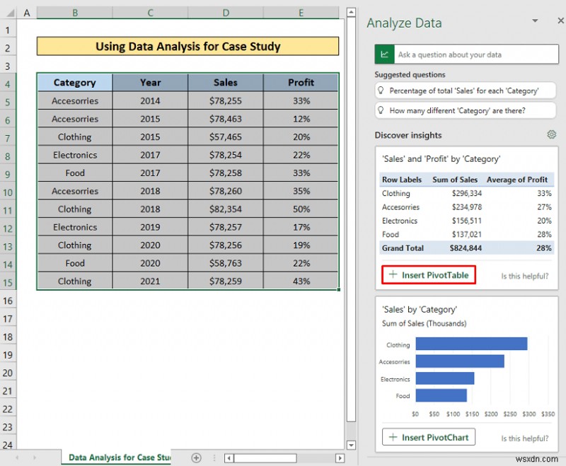 วิธีดำเนินการกรณีศึกษาโดยใช้การวิเคราะห์ข้อมูล Excel