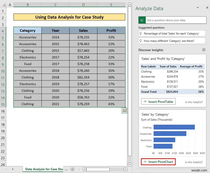 วิธีดำเนินการกรณีศึกษาโดยใช้การวิเคราะห์ข้อมูล Excel