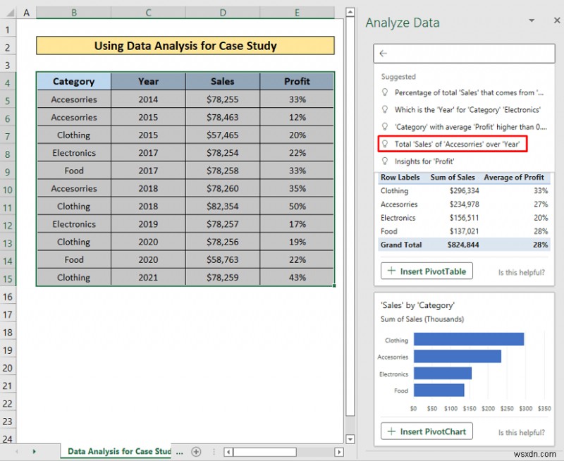 วิธีดำเนินการกรณีศึกษาโดยใช้การวิเคราะห์ข้อมูล Excel