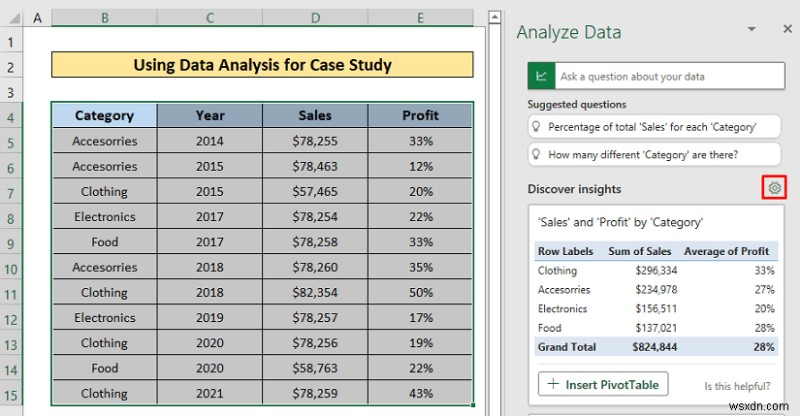 วิธีดำเนินการกรณีศึกษาโดยใช้การวิเคราะห์ข้อมูล Excel