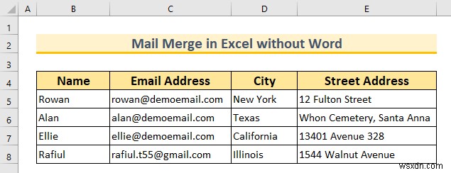 การรวมจดหมายใน Excel โดยไม่ต้องใช้ Word (2 วิธีที่เหมาะสม)
