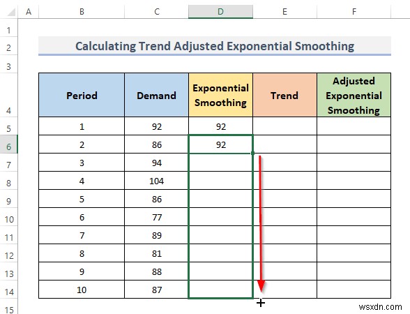 วิธีคำนวณการปรับให้เรียบแบบเอ็กซ์โพเนนเชียลของเทรนด์ใน Excel