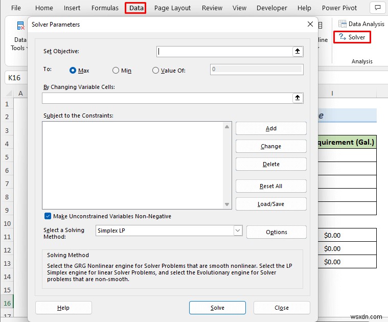 วิธีแก้ปัญหาการเขียนโปรแกรมเชิงเส้นแบบผสมผสานกับ Excel Solver