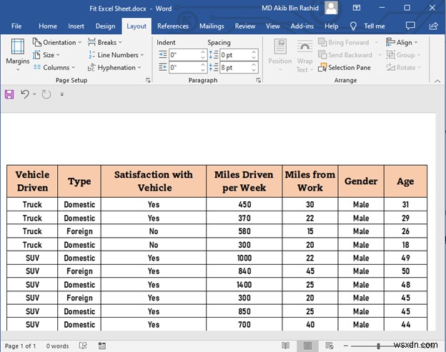 วิธีใส่แผ่นงาน Excel ในหน้าเดียวใน Word (3 วิธีง่ายๆ)