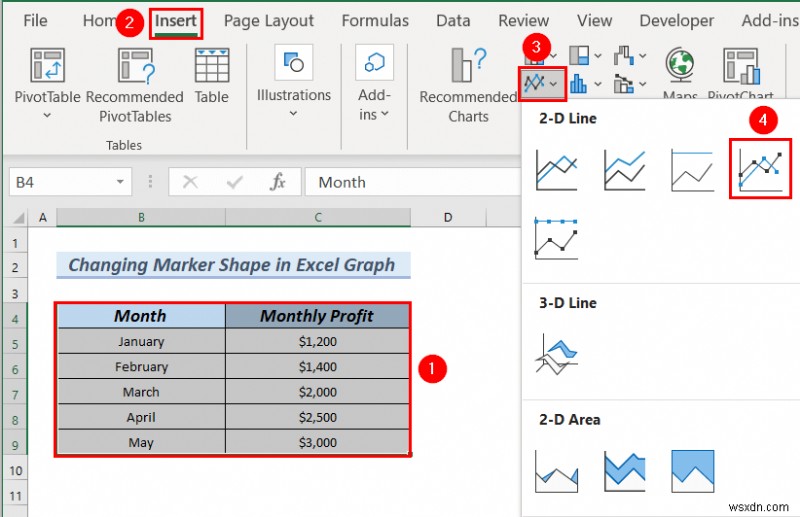 วิธีการเปลี่ยนรูปร่างเครื่องหมายในกราฟ Excel (วิธีง่ายๆ 3 วิธี)