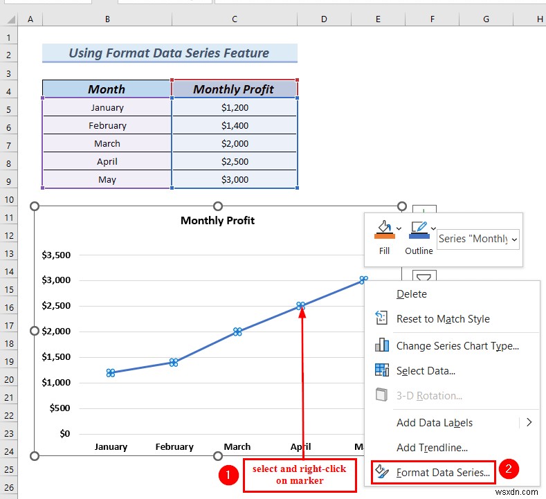 วิธีการเปลี่ยนรูปร่างเครื่องหมายในกราฟ Excel (วิธีง่ายๆ 3 วิธี)