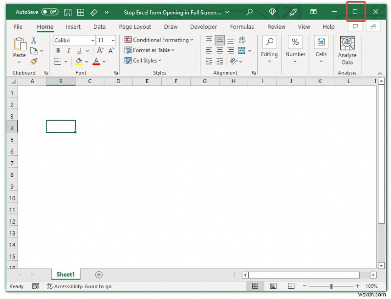 ฉันจะหยุด Excel ไม่ให้เปิดแบบเต็มหน้าจอได้อย่างไร (4 วิธี)